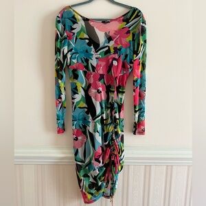 Bebe Floral Ruched Long Sleeve Dress